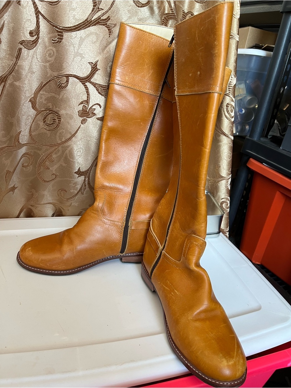 Size 9 Saddle Tan Leather Riding Boots | Silver Buckle Details | Like New
